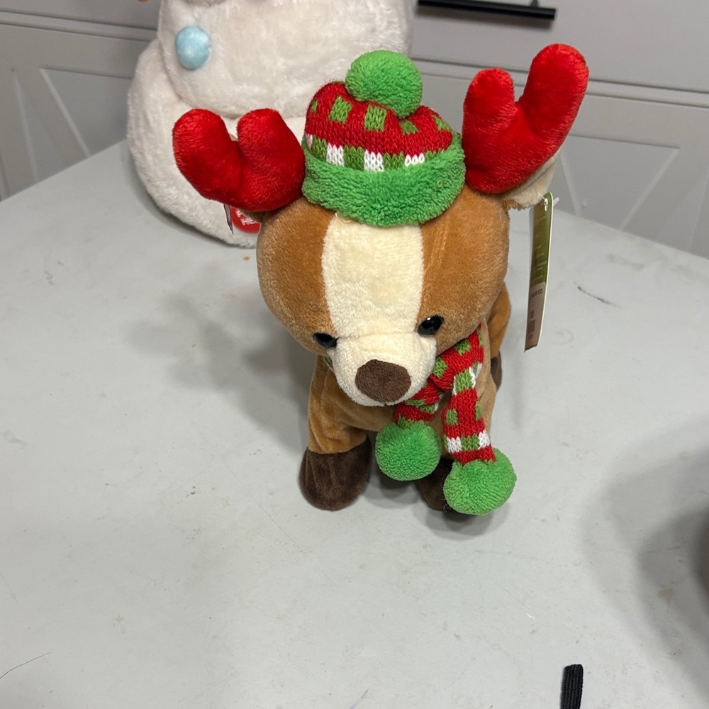 Music and Walking Festive Reindeer Plush with Red and Green Accessories